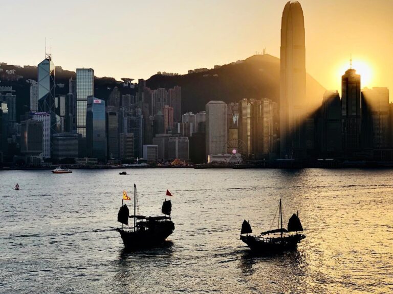 Hong Kong, Traditional junk ships sailing at sunrise