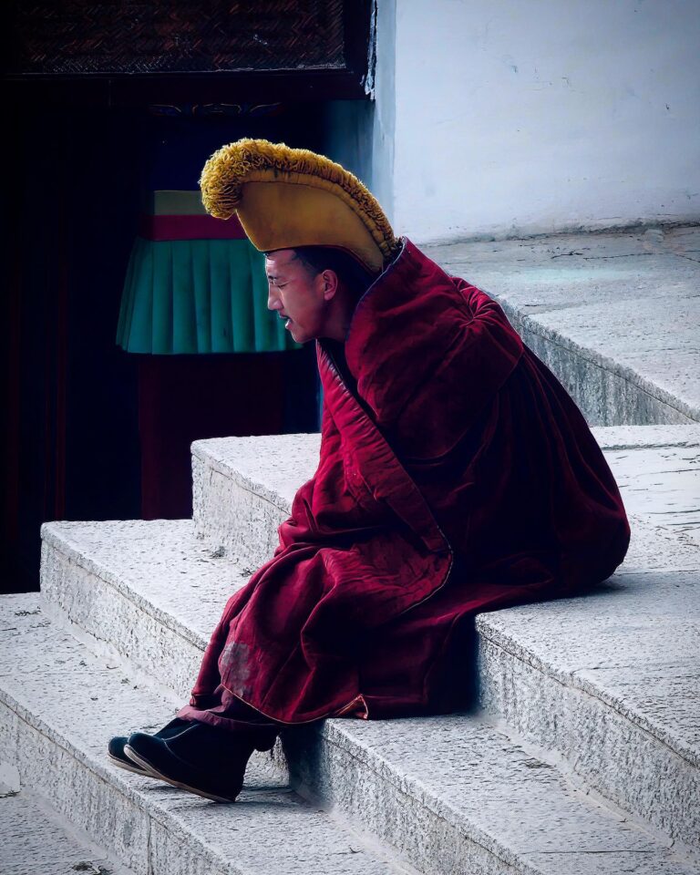 Fervour in prayer 🙏🙏🙏 Tibetan Buddhist monk from the yellow-hat Gelugpa sect before the morning prayer at…