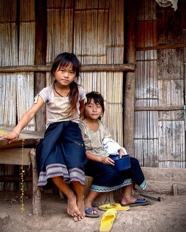 Hmong young girls from a village near Luang Prabang