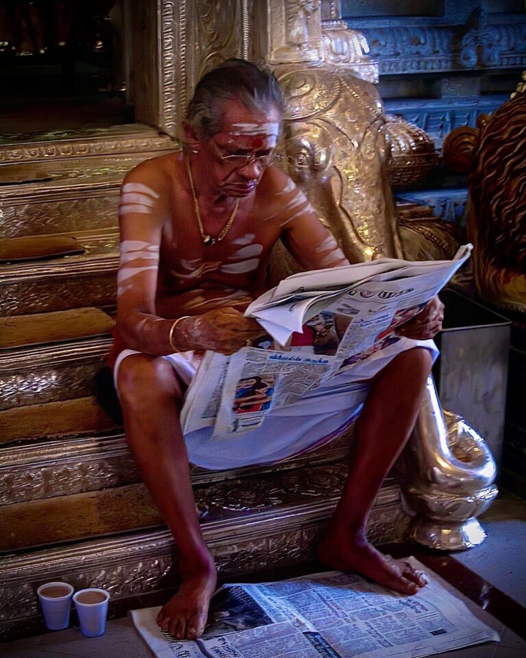 Singapore’s Little India: Priest at the Sri Veeramakaliamman Temple, dedicated to the goddess Kali,…