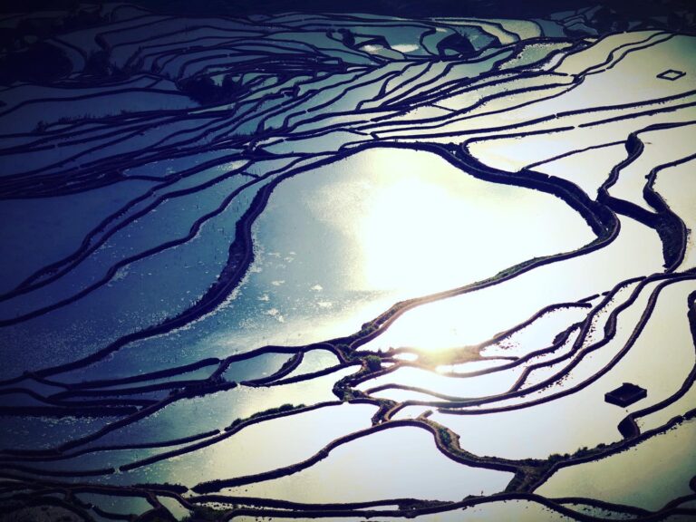 Sunrise over rice fields in Honghe, Yunnan, southwest China