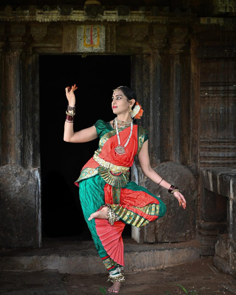 Chandrika (Instagram: @chandrika_akash), a Bharatanatyam dancer and yoga teacher, in an abandoned temple on…