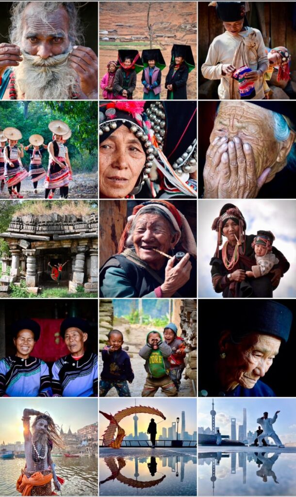 Collage of ethnographic portraits, community life and travel photography